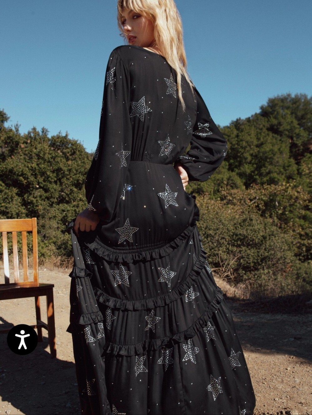 Nasty Gal NWT Black Star Embellished Tiered Dress - Picture 3 of 7